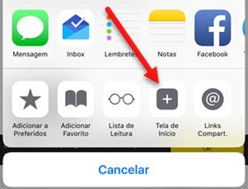 Botão Adicionar ao ecrã inicial num dispositivo iOS