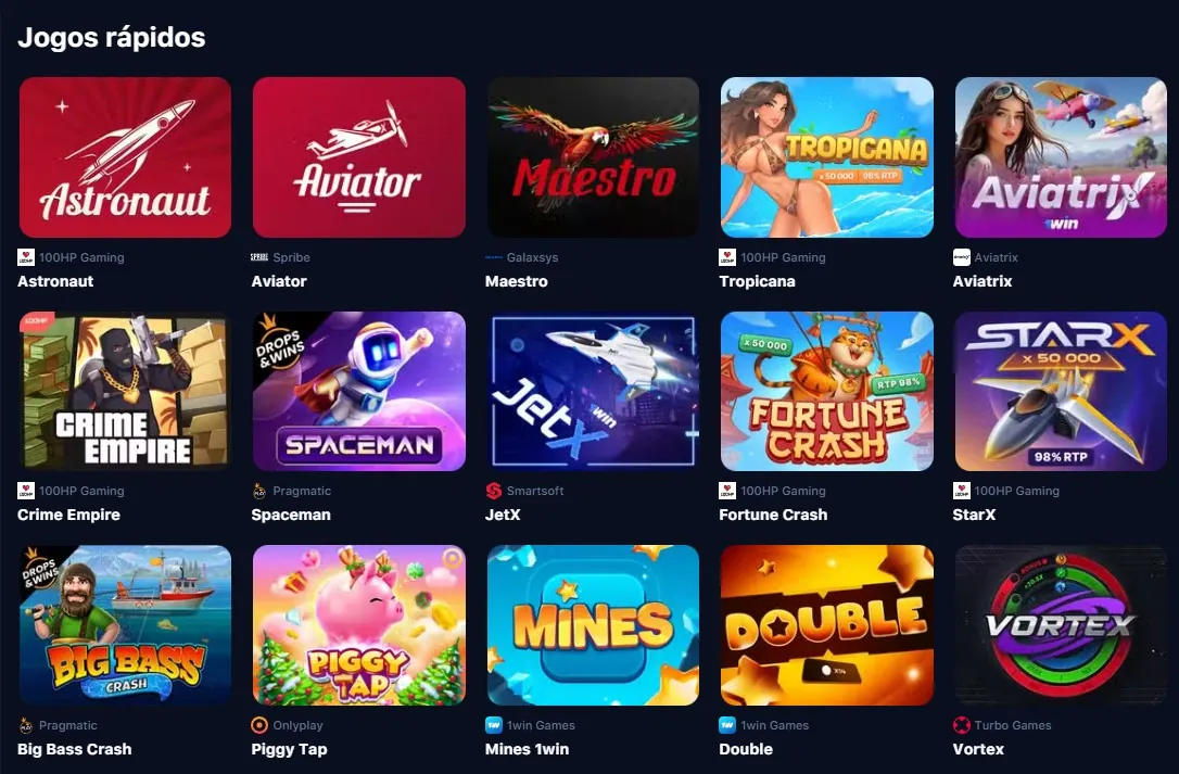 Seleção de um jogo na lista Crash Games