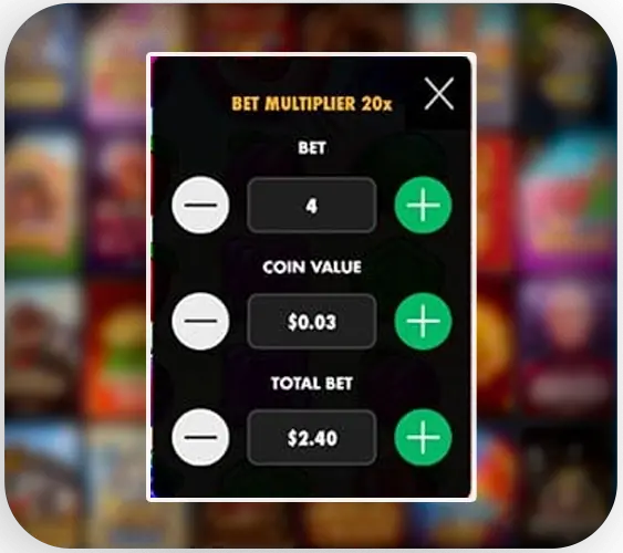 Escolha do valor da aposta e das condições do jogo